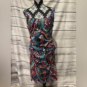 Suzi Chin for Maggy Boutique Multicolor Mosaic Bodycon Cocktail Dress Sleeveless